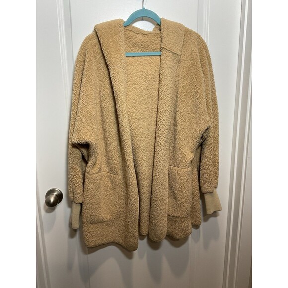 Women’s Fleece Jacket Medium Beige Hooded Fall Winter Coat - Picture 1 of 7